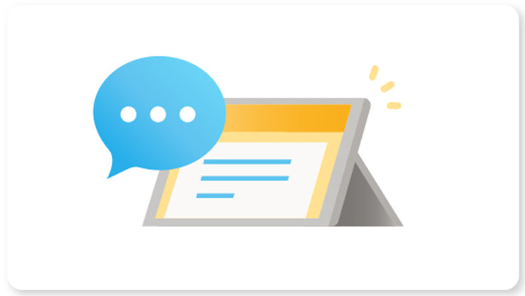 吹き出しのついたデバイスのイラスト