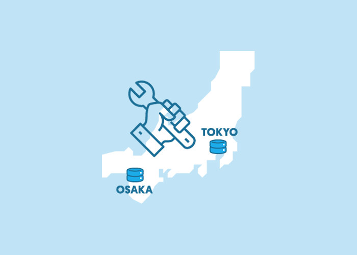 日本地図に東京と大阪にリージョンが設置されている事を表しているイラスト