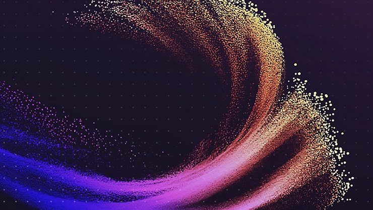 カラフルな粒子が渦巻く抽象的な背景。