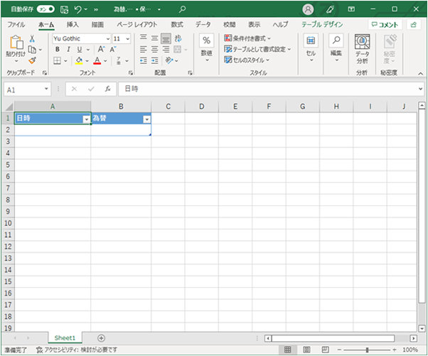 事前用意したデータを貼り付ける Excel ファイル