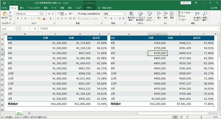 Microsoft Excel のセルのコピー