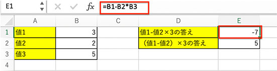 計算式で掛け算や割り算が足し算や割り算よりも優先的に計算されて思うような結果にならない