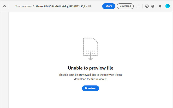 「Adobe Acrobat」Web サイトのファイル ダウンロード画面