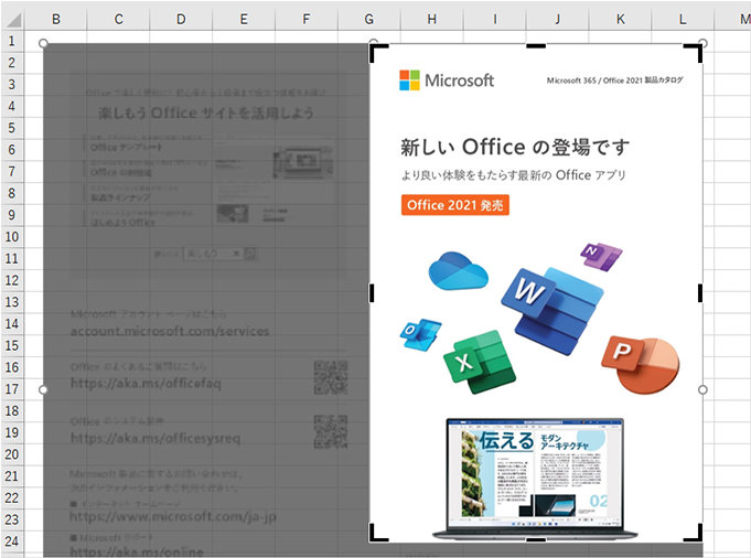 Excel シートに挿入した画像のトリミングを範囲を指定