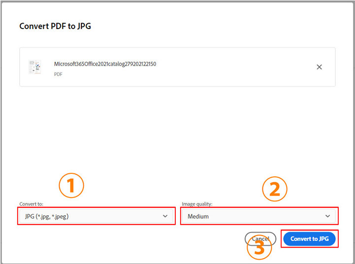 「Adobe Acrobat」Web サイトの画像ファイルに変換する画面