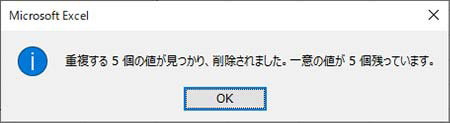 重複が削除された後の表示