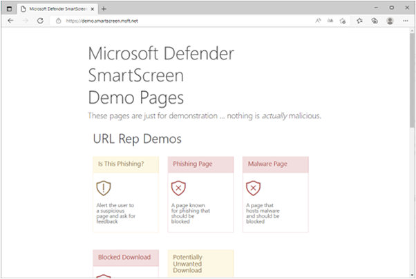 Microsoft Defender SmartScreen のデモ ページ