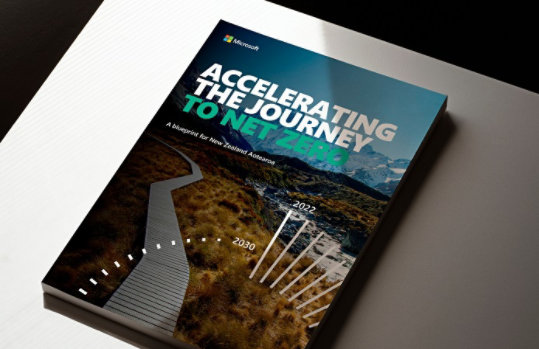 The front cover of the "Accelerating the journey to net zero" ebook and illustration overlay with "2022" and "2030"