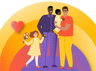 a family of two men and two children