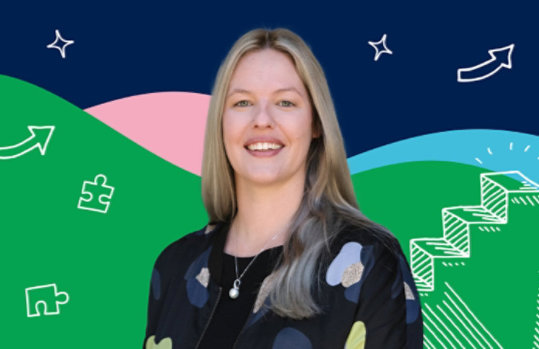 Angela Cibiras on a coloured background.