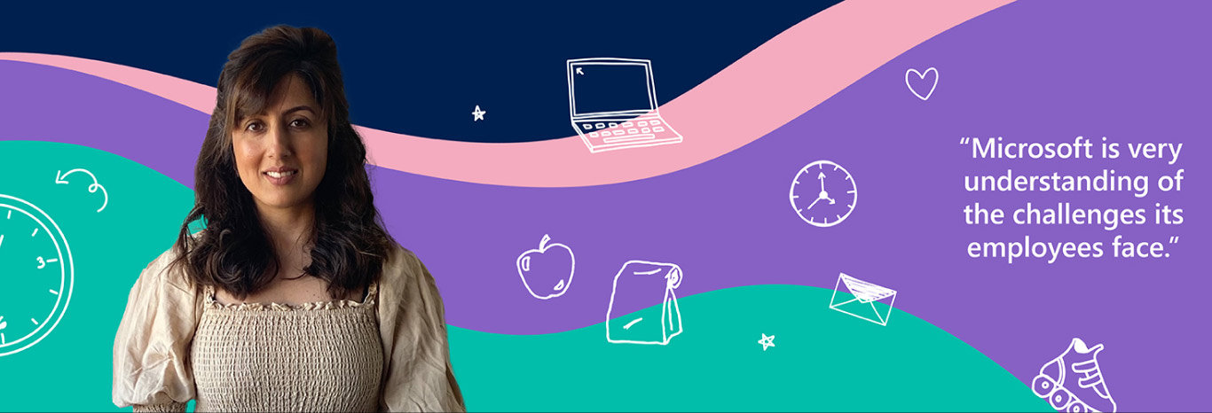 Sahar Saqeb with a quote that says ‘Microsoft is very understanding of the challanges its employees face’ 