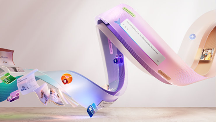 Illustration von Microsoft 365 Apps wie Teams, Excel, Word und Planner