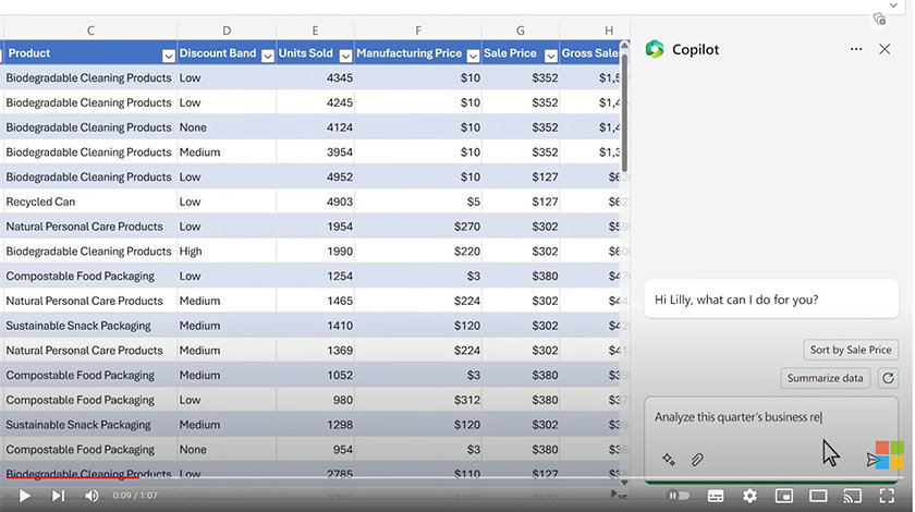 Excel での Copilot への指示