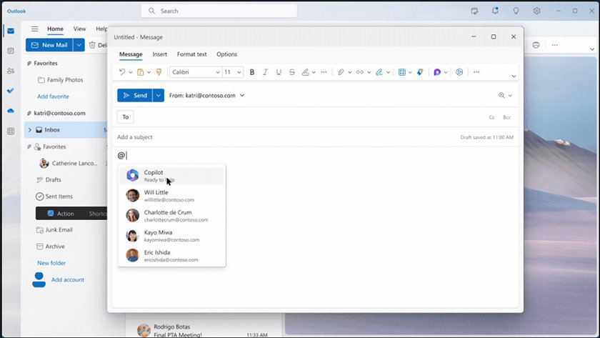 Outlook での Copilot への指示