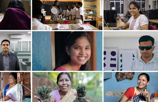 A visually engaging slide with an AI-powered illustration of diverse individuals interacting with technology.