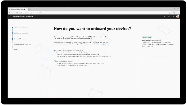 Der Onboarding-Prozess in Microsoft Defender for Business.