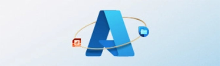 Microsoft Azure Logo, um das Illustrationen angeordnet sind.
