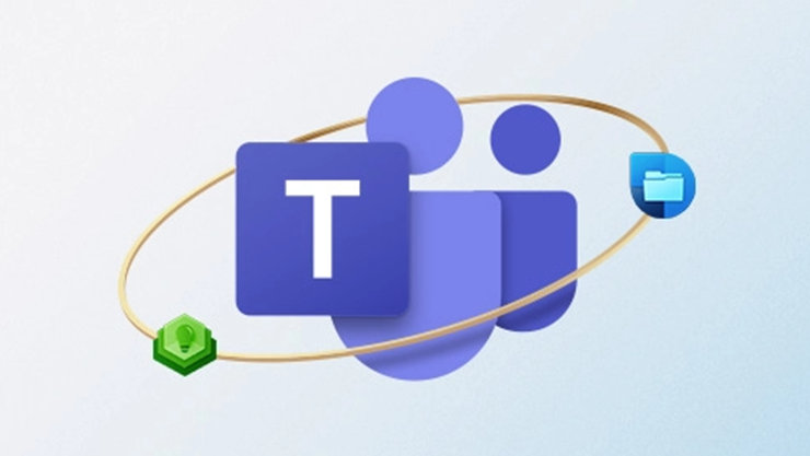 Microsoft Teams Logo, um das Illustrationen angeordnet sind.