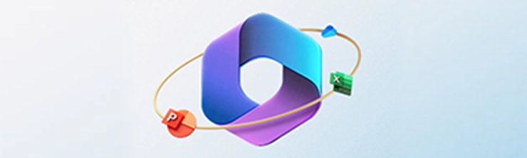 Microsoft 365 Logo, um das Illustrationen angeordnet sind.