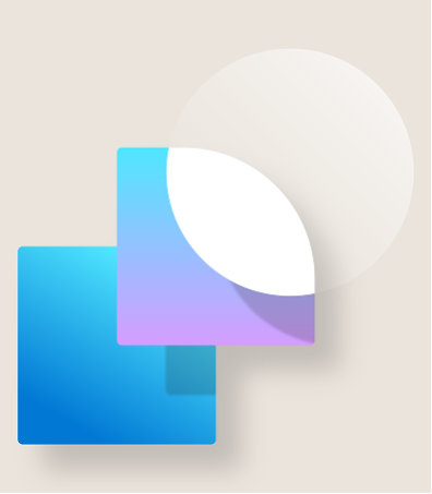 Abstrakte Illustration mit zwei überlappenden Quadraten in Blau und Lila sowie einem transparenten Kreis.