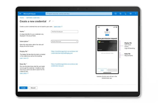 Display mit Informationen rund um das Thema 'Microsoft Entra Verified ID'