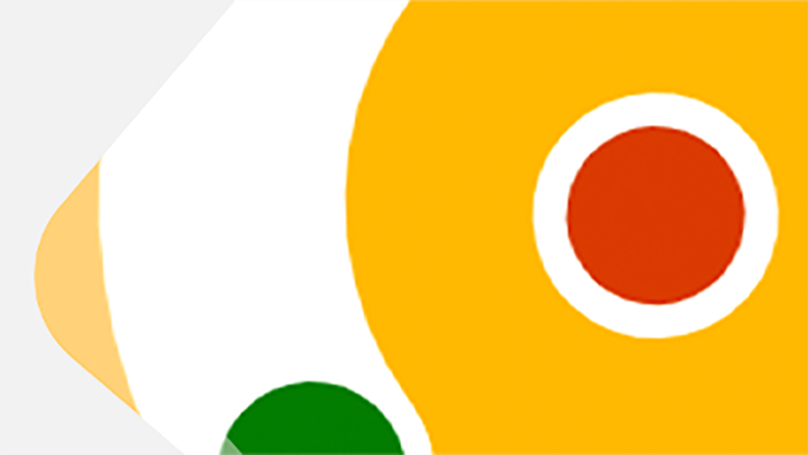 Ein roter und grüner Punkt sind vor einem gelben Hintergrund abgebildet.