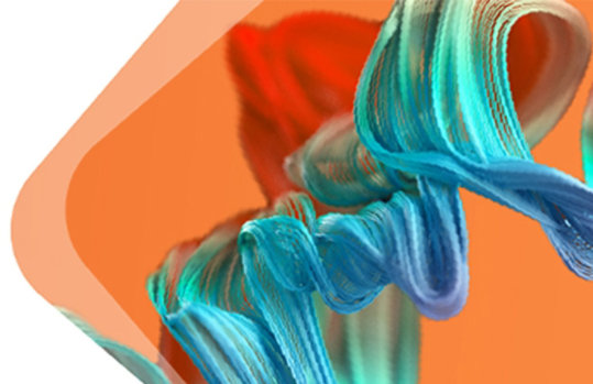 Vor einem orangenen Hintergrund sind blau-türkise Linien abstrakt dargestellt.