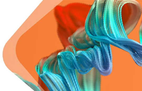 Vor einem orangenen Hintergrund sind blau-türkise Linien abstrakt dargestellt.