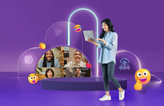 Eine Collage aus verschiedenen Bildern mit Personen auf lila Hintergrund.