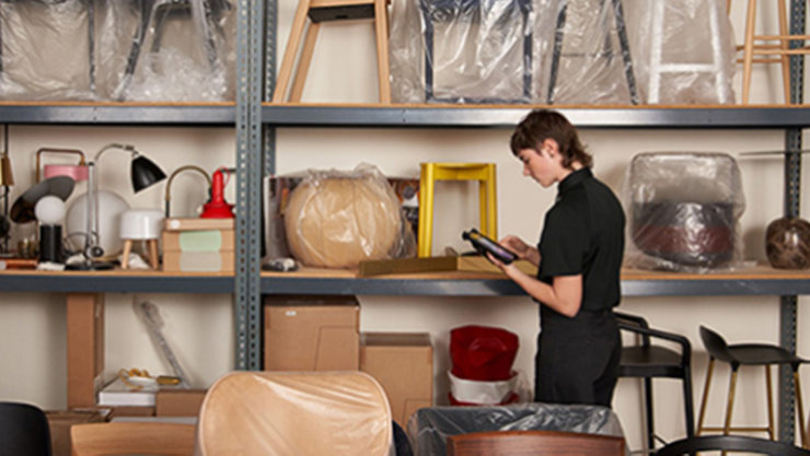 Eine Frau in einem Geschäft vor einem Regal