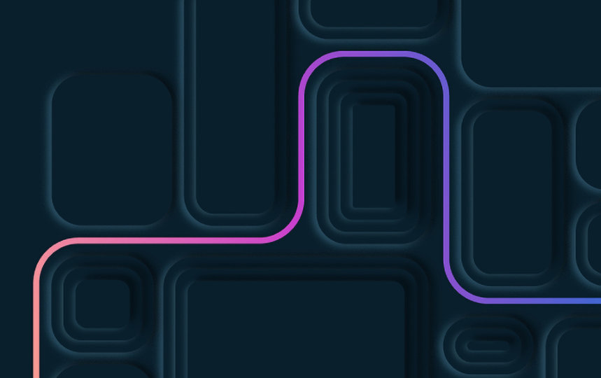 Angedeutete Tasten auf schwarzem Hintergrund. Sie werden umrandet von einer bunten Linie.