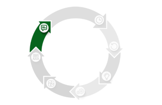 Kreisdiagramm in welchem ein grünes Zitat Icon abgebildet ist