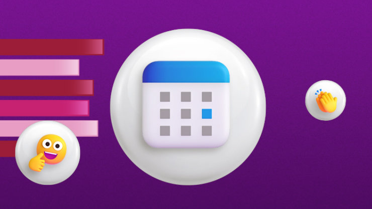 Auf einem dunkellila Hintergrund wird ein Kalender Emoji abgebildet