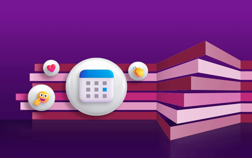 Auf dunkellila Hintergrund werden verschiedene Icons von Microsoft angezeigt