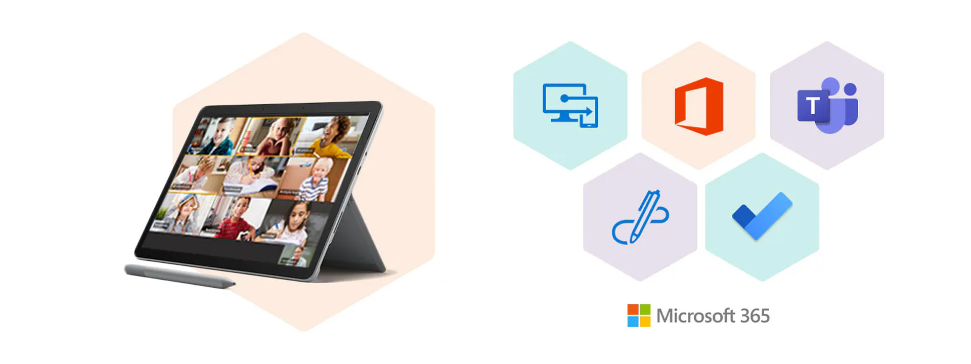 Surface Go 2 mit Icons zu M365 InTune, Teams und Minecraft Education