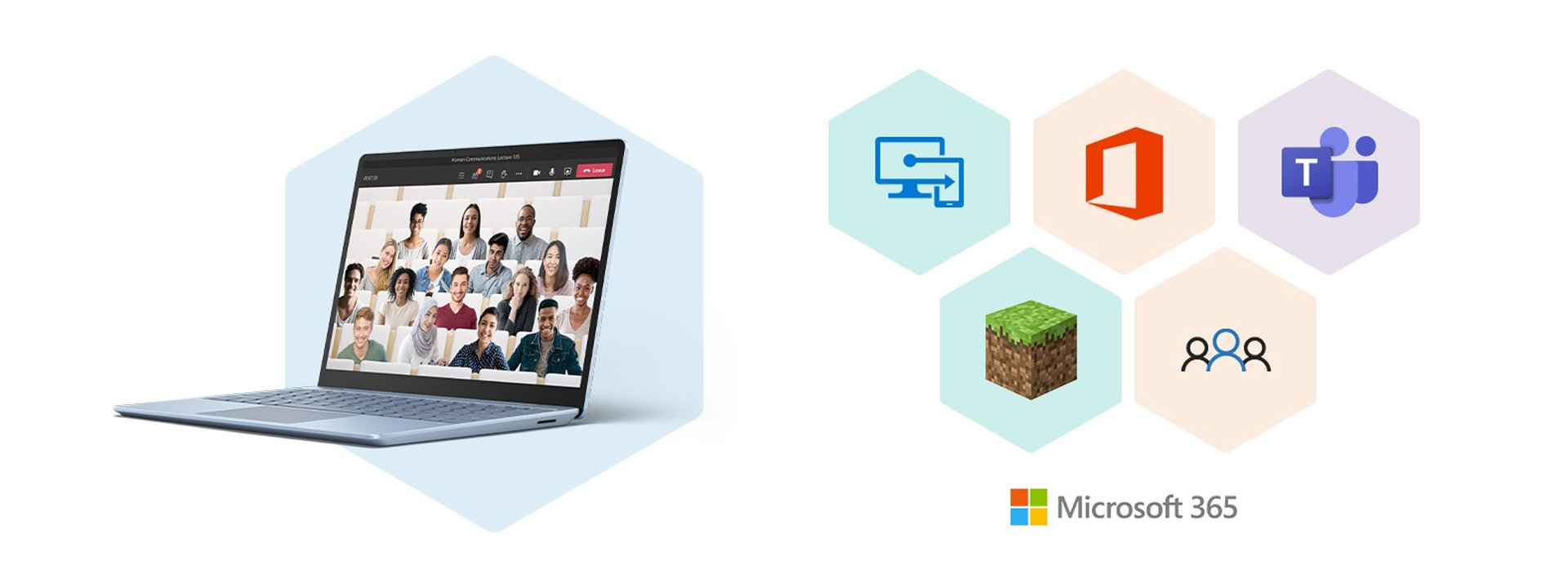 Surface Laptop Go 2 mit Icons zu M365 InTune, Teams und Minecraft Education