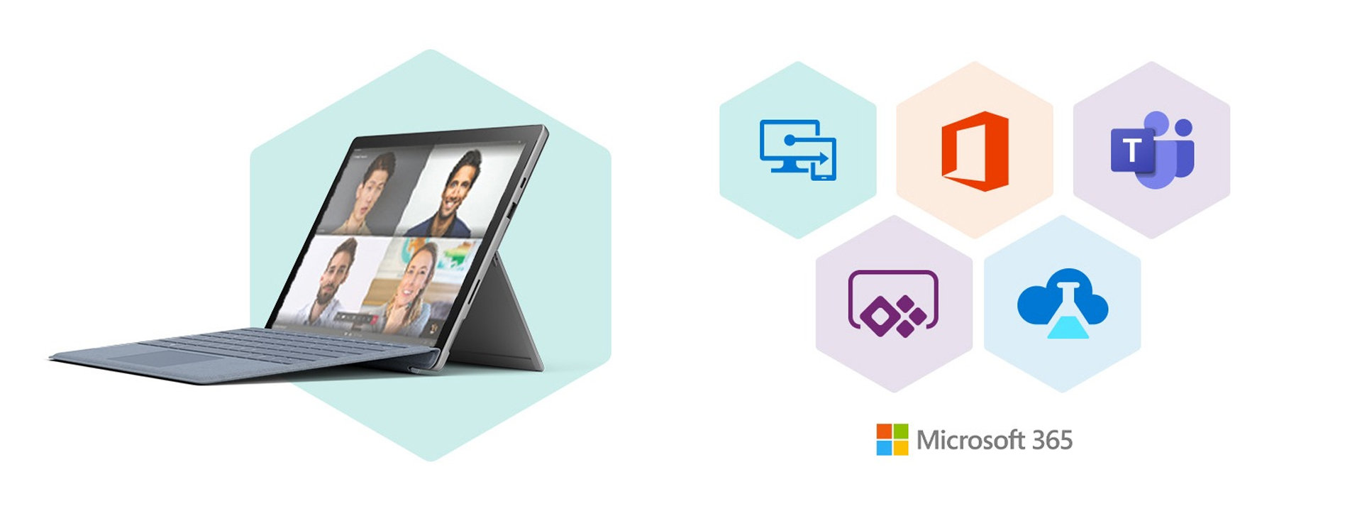 Surface Pro7+ mit Icons zu M365 InTune, Teams Power Apps und Azure Lab Services