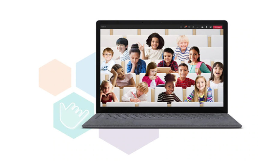 Das Bild zeigt einen Microsoft Surface in einer Teams Galerie Ansicht mit einigen Stundeten.