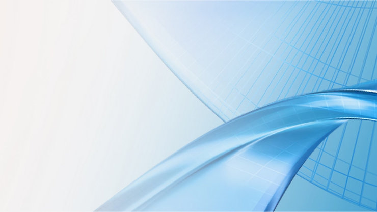 Abstrakte blaue Linien und geschwungene transparente Formen auf hellem Hintergrund.