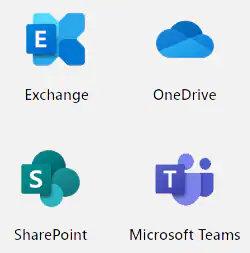 Outlook, OneDrive, Word, Excel εικονίδια