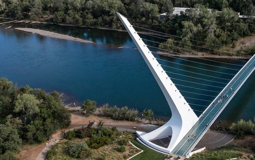 Wide view over a modern pedestrian footbridge