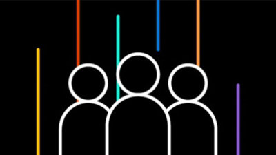 Icon of three people and multi-colored lines on a black background