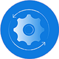 Icon of a gear moving anti-clockwise in a blue circle