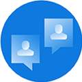 Icon of two chat bubbles in a blue circle