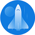 Icon of a rocket takkng off inside a blue circle
