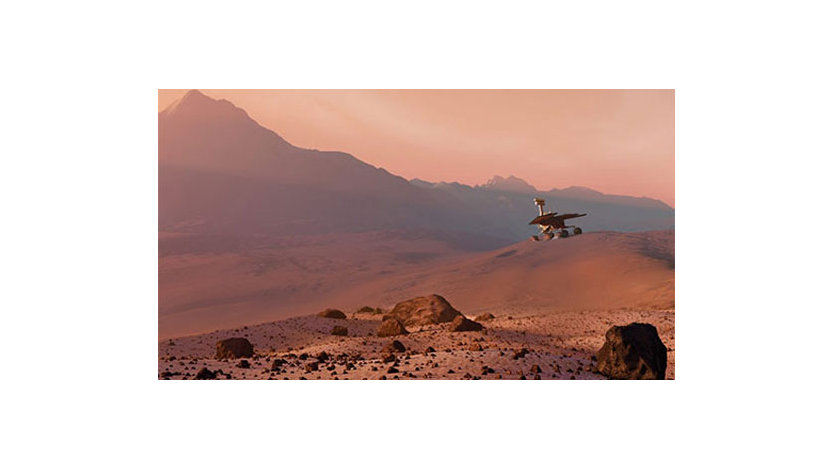 A rover over the surface of planet Mars