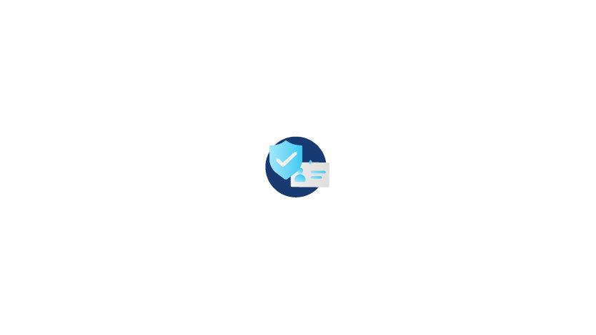 A blue circle and blue checkmark with a contact card icon