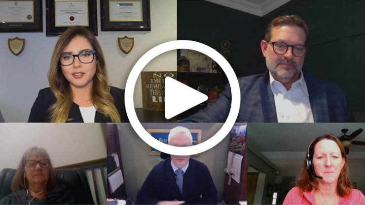 A play button over headshots of five speakers the upcoming event of Cloud Digital Series: How Canadian Hospitals are Reducing Clinician Burnout with Speech AI Documentation