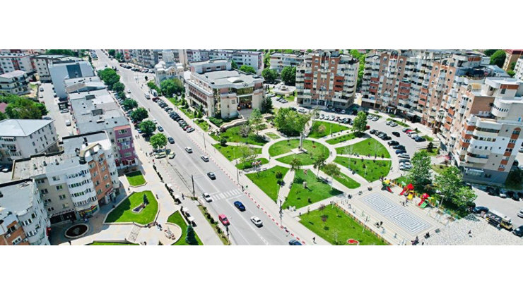 Aerial view of the Năvodari Town Hall, Romania