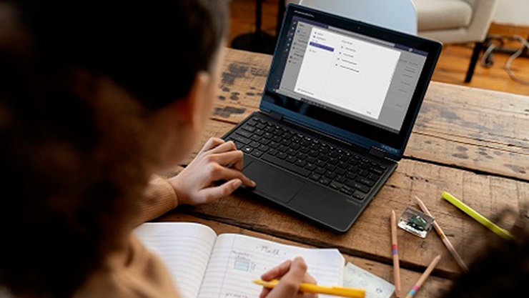 A K-12 student using Microsoft Teams on a device